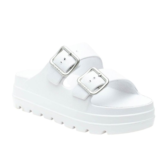 J/SLIDES Shoes - J/Slides NWOT Beach Slides Size 7‎ White Platform Double Buckle Sandals
